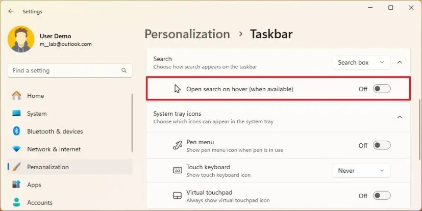 Cómo evitar que la búsqueda se abra al pasar el mouse en Windows 11