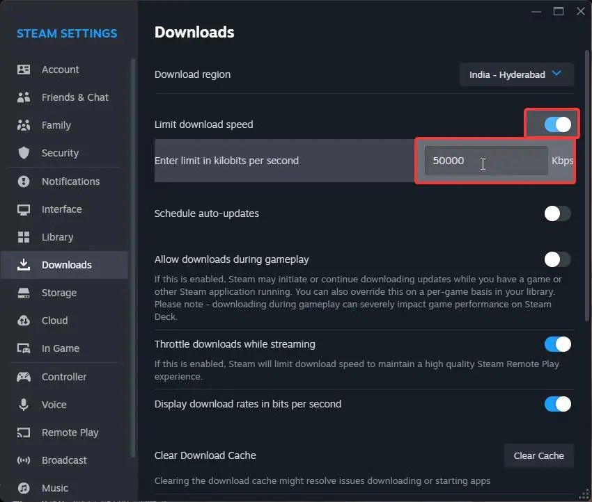 Cómo limitar la velocidad de descarga de Steam en Windows All