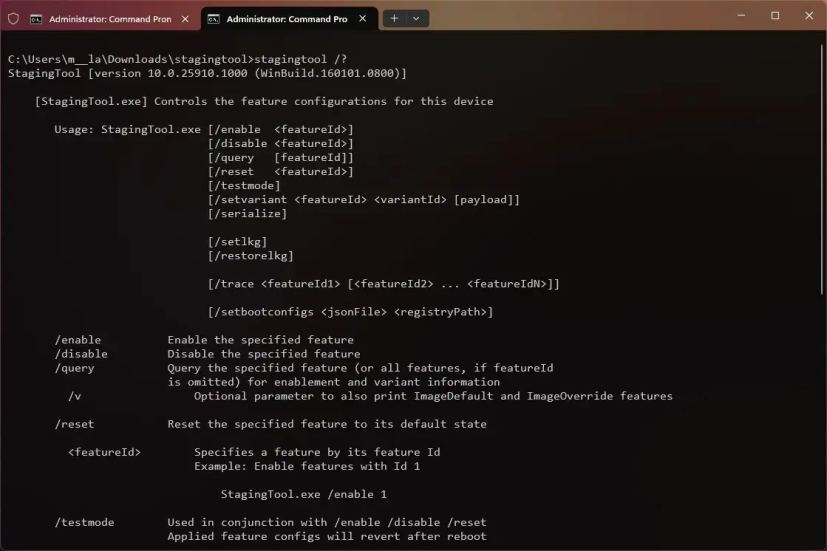 Aplicația Windows 11 StagingTool pentru a activa scurgeri de funcții