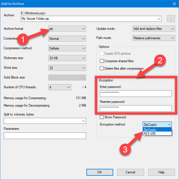 how to set password on zip file windows 7