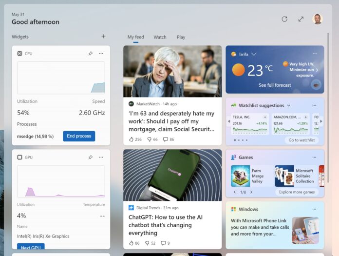 Windows 11 verf gt jetzt ber widgets zur berwachung von cpu gpu und