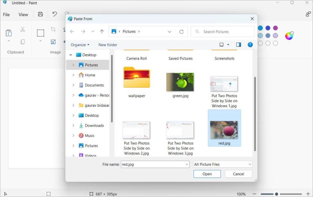 Kahden valokuvan asettaminen vierekk in windows 10 11