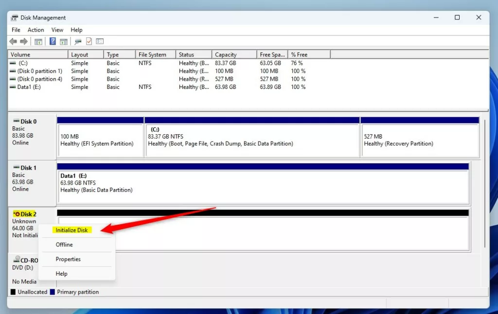 Comment initialiser un nouveau disque dans windows 11 all things windows