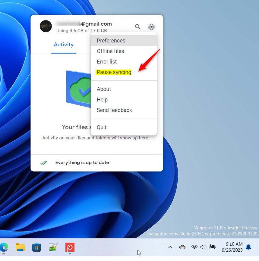 Comment suspendre la synchronisation de google drive sous windows 11