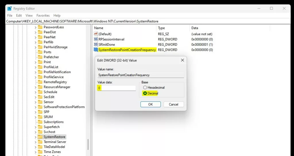 Cara mengubah seberapa sering titik pemulihan sistem dibuat di windows