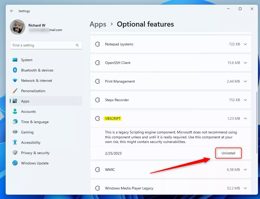 Hvordan installere eller avinstallere vbscript i windows 11 all