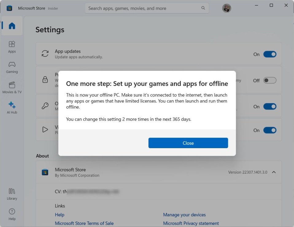 Jak w czy lub wy czy uprawnienia offline dla microsoft store w