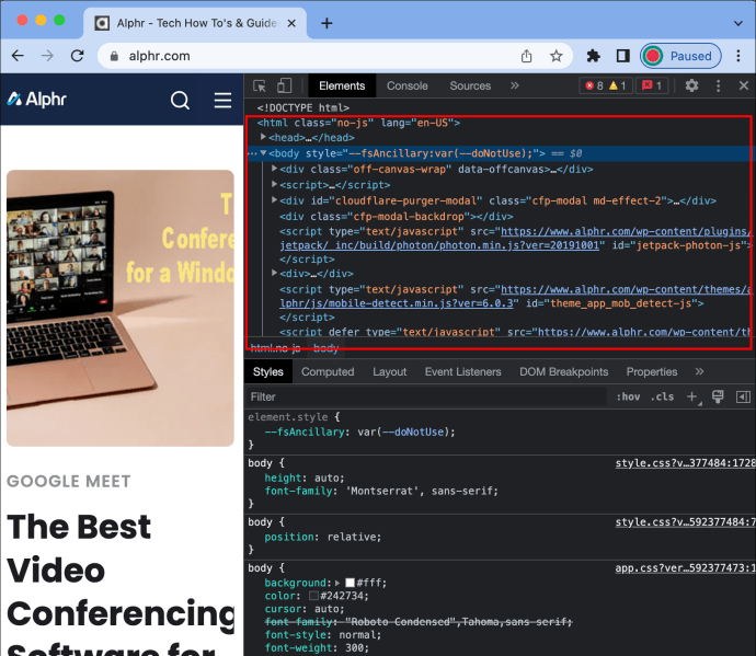 วิธีดูโค้ด HTML ใน Chrome - All Things Windows